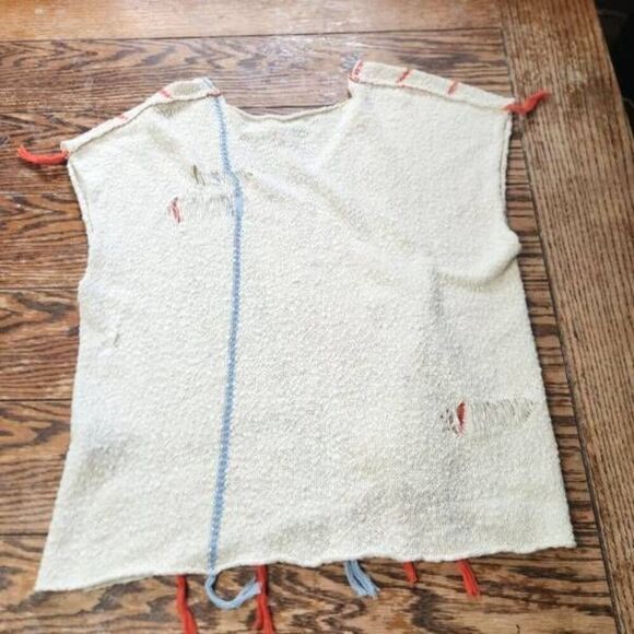 Raquel Allegra V-neck distressed pop over cotton sweater sz 3 (XL) - Picture 5 of 5